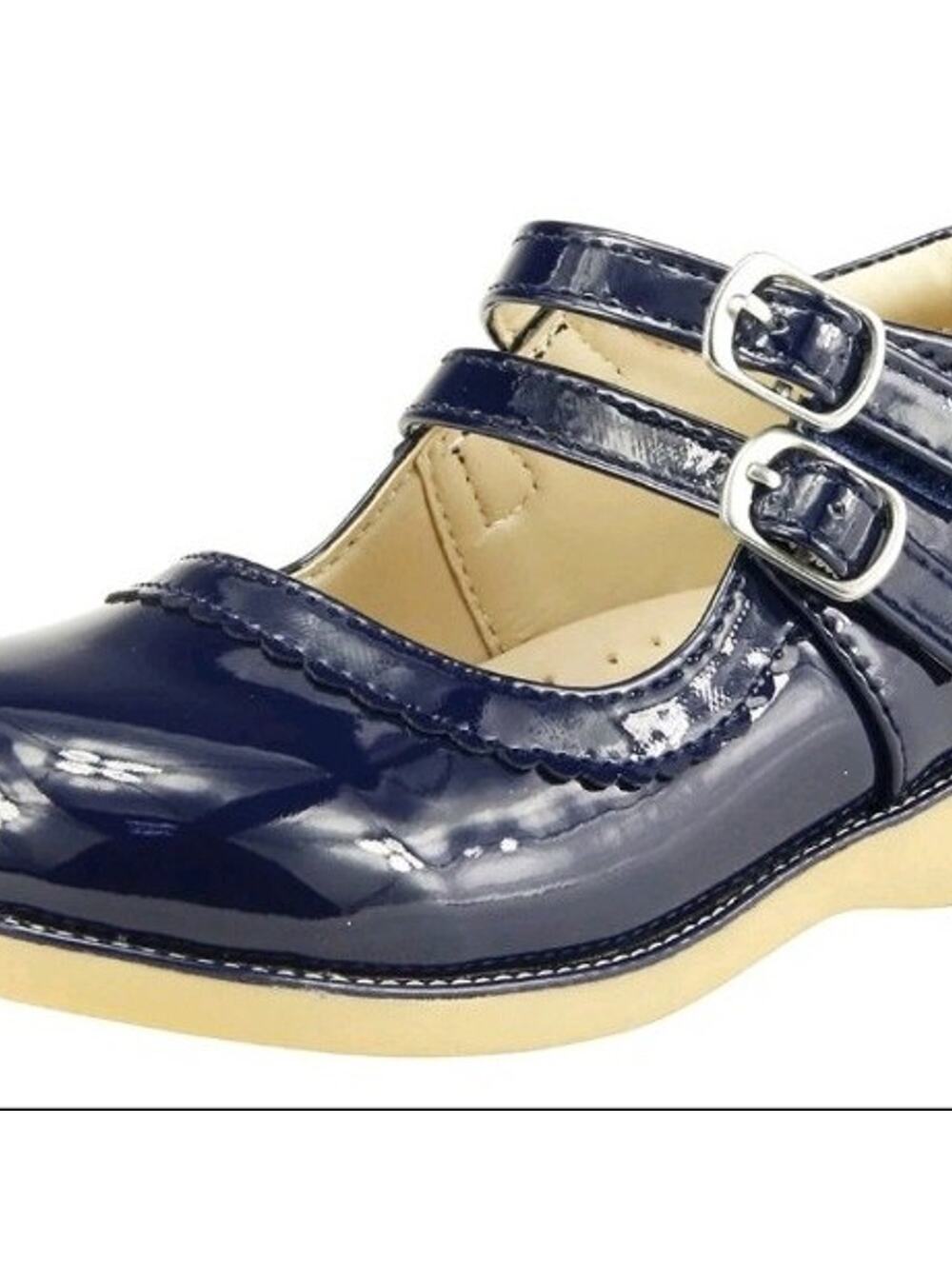 Girl's School Dress Classic Shoes Glossy Blue Color Double Strap Mary Jane sz 9